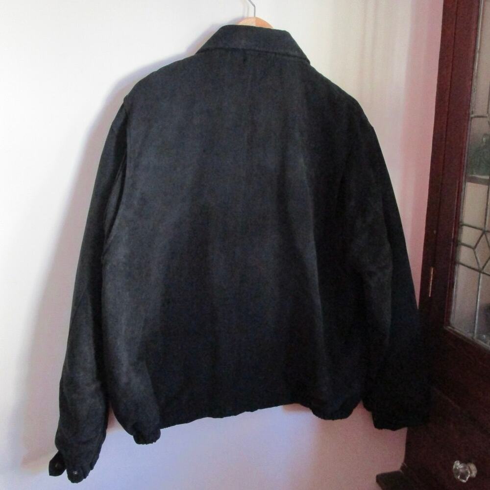 Vintage 90s Faux Suede Bomber Jacket XL Men Blue Black Zip Microfiber - Picture 8 of 17